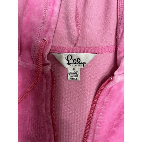 Lilly Pulitzer Pink Hoodie‎ Velour Hoodie Sweatshirt Full Zip Size Small EUC - Picture 5 of 9